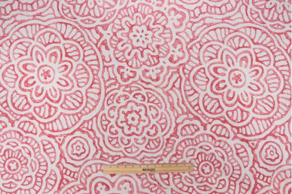 Fonthill Alan Printed Linen Drapery Fabric in Coral for Scalamandre