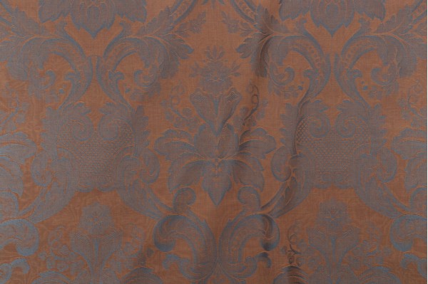 Click for 4.5 Yards Scalamandre Damask Decorator Fabric in Copper/Blue Scalamandre Damask Decorator Fabric in Copper/Blue