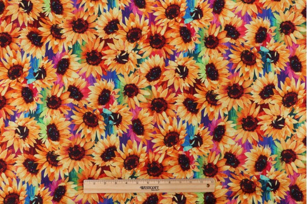 Chong-A Hwang Fabrics of SoHo Sundance - Packed Sunflowers Printed Cotton Craft Fabric in Multi for Timeless Treasures 