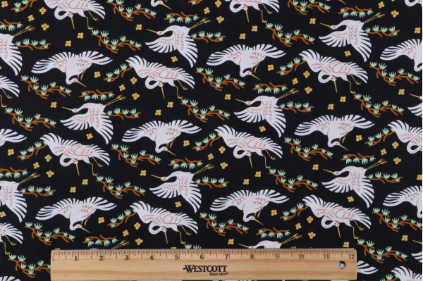 Sample of Faye Guanipa Take Me To Tokyo - Cranes Printed Cotton Craft Fabric in Wren for Dear Stella 