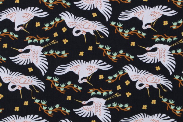 Sample of Faye Guanipa Take Me To Tokyo - Cranes Printed Cotton Craft Fabric in Wren for Dear Stella 