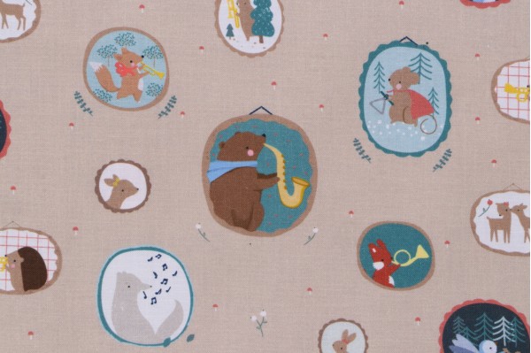 Sample of Dear Stella Forest Melody - Wall Of Frame Printed Cotton Craft Fabric in Praline 