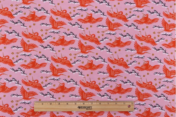 Faye Guanipa Take Me To Tokyo - Cranes Printed Cotton Craft Fabric in Pink for Dear Stella 