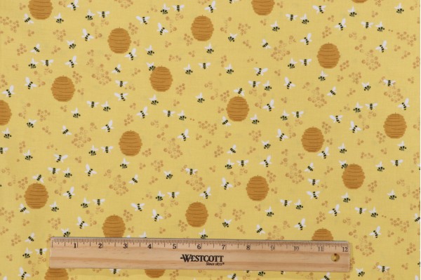 Dear Stella Alphabet Soup - Bee Hive Printed Cotton Craft Fabric in Gold 