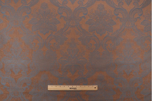 Click for 4.5 Yards Scalamandre Damask Decorator Fabric in Copper/Blue Scalamandre Damask Decorator Fabric in Copper/Blue