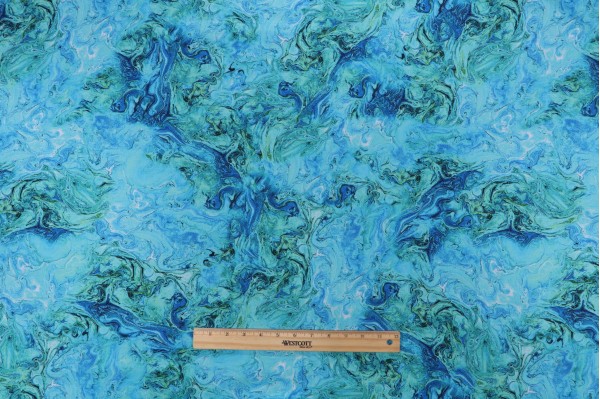 Fabrics of SoHo Electric - Abstract Marble Texture Printed Cotton Craft Fabric in Aqua for Timeless Treasures 