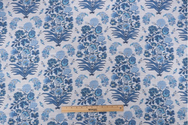Villa D Ascoli Jaipur Garden Printed Cotton Blend Drapery Fabric in Porcelain 