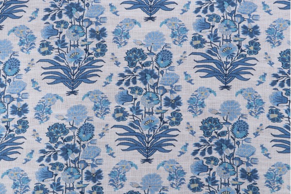 Villa D Ascoli Jaipur Garden Printed Cotton Blend Drapery Fabric in Porcelain 