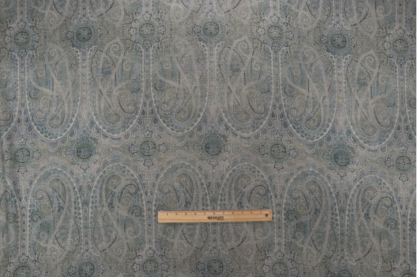 Villa D Ascoli Jaisalmer Printed Linen Blend Drapery Fabric in Juniper 