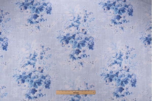 Villa D Ascoli Royal Bloom Printed Linen Blend Drapery Fabric in Porcelain 