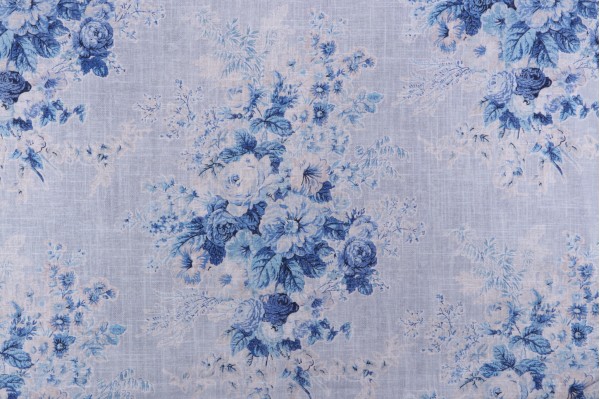 Villa D Ascoli Royal Bloom Printed Linen Blend Drapery Fabric in Porcelain 