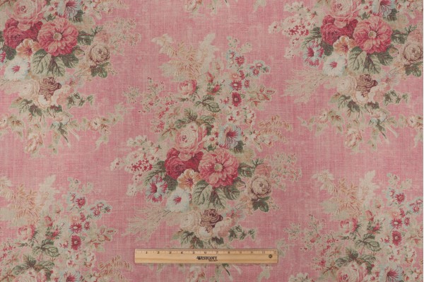 Villa D Ascoli Royal Bloom Printed Linen Blend Drapery Fabric in Rosewater 