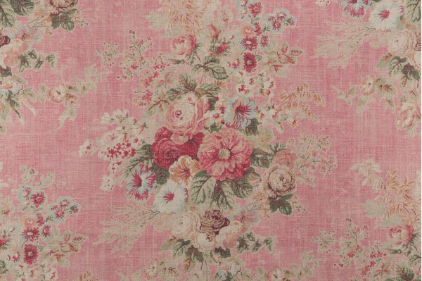 Villa D Ascoli Royal Bloom Printed Linen Blend Drapery Fabric in Rosewater 