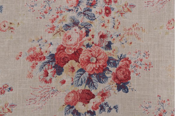 Sample of Villa D&#39;Ascoli Royal Bloom Printed Linen Blend Drapery Fabric in Indienne 