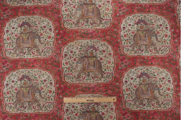 Click for Villa D Ascoli Tusk Printed Linen Blend Drapery Fabric in Ruby  Villa D Ascoli Tusk Printed Linen Blend Drapery Fabric in Ruby