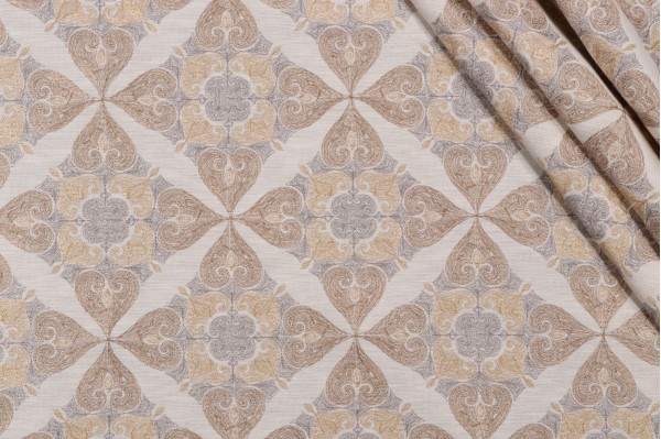 Villa D Ascoli Oasis Embroidered Drapery Fabric in Chai 