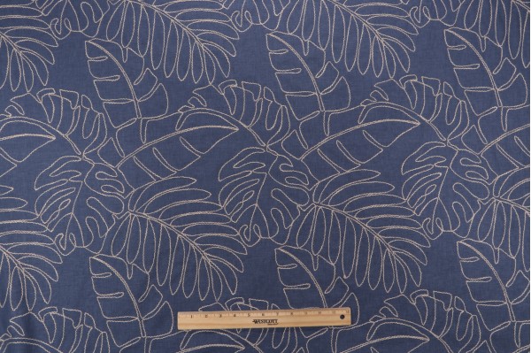 Click for Tommy Bahama Monstera Embroidered Drapery Fabric in Indigo  Tommy Bahama Monstera Embroidered Drapery Fabric in Indigo