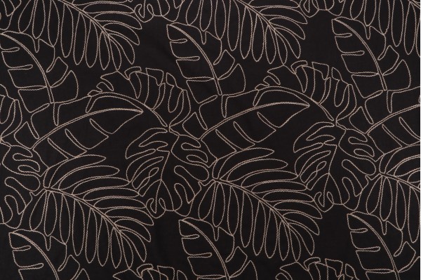 Sample of Tommy Bahama Monstera Embroidered Drapery Fabric in Ebony 