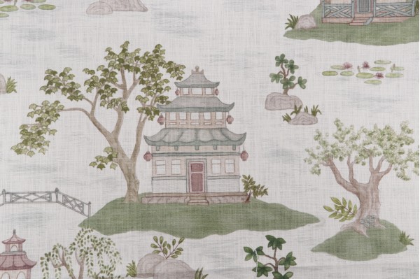Hamilton Minato Printed Cotton Drapery Fabric in Ivy 