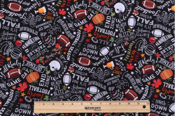 Timeless Treasures Fall Football Chalkboard Printed Cotton Craft Fabric in Black