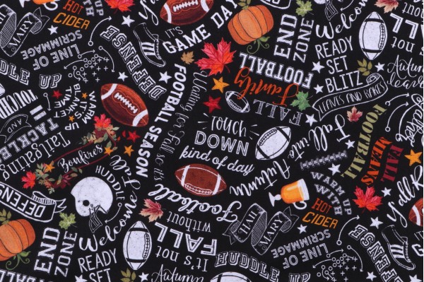 Timeless Treasures Fall Football Chalkboard Printed Cotton Craft Fabric in Black