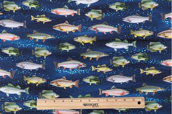 Timeless Treasures Fish Printed Cotton Craft Fabric in Blue
