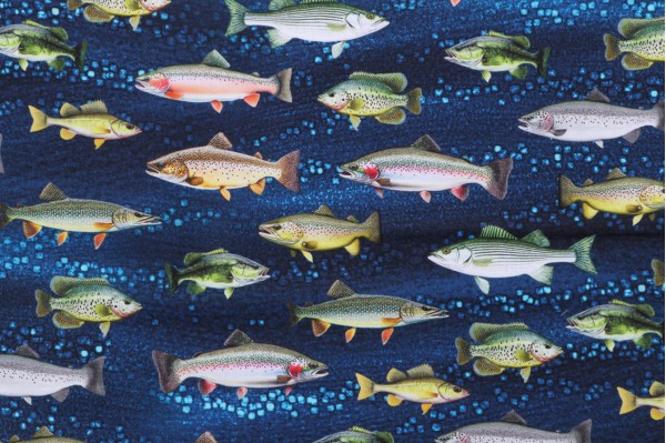 Timeless Treasures Fish Printed Cotton Craft Fabric in Blue