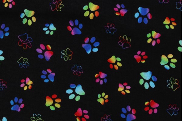 Chong-A Hwang Fabrics of SoHo Wildcat - Rainbow Paw Prints Printed Cotton Craft Fabric in Black for Timeless Treasures