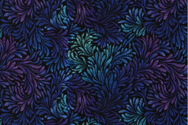 Chong-A Hwang Fabrics of SoHo Wildcat - Packed Swirly Leaves Printed Cotton Craft Fabric in Blue for Timeless Treasures