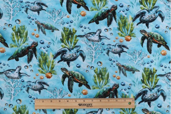 Click for 2.5 Yards Timeless Treasures Ocean Life - Sea Turtle Printed Cotton Craft Fabric in Aqua Timeless Treasures Ocean Life - Sea Turtle Printed Cotton Craft Fabric in Aqua