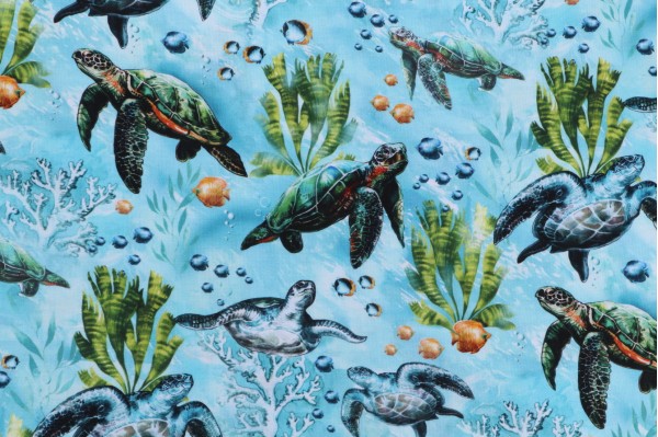 Click for 2.5 Yards Timeless Treasures Ocean Life - Sea Turtle Printed Cotton Craft Fabric in Aqua Timeless Treasures Ocean Life - Sea Turtle Printed Cotton Craft Fabric in Aqua