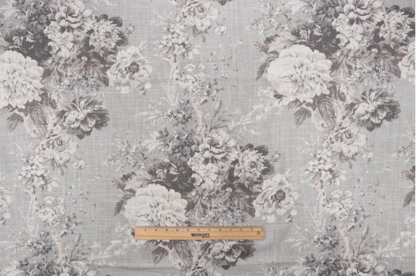 Waverly Ballad Bouquet Printed Linen Blend Drapery Fabric in Platinum