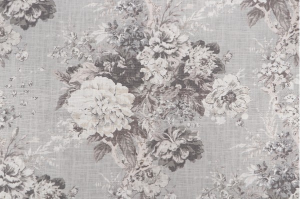 Waverly Ballad Bouquet Printed Linen Blend Drapery Fabric in Platinum
