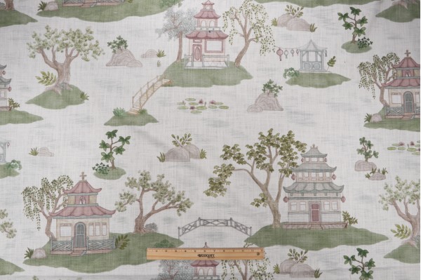 Hamilton Minato Printed Cotton Drapery Fabric in Ivy 