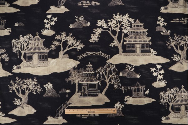 Hamilton Minato Printed Cotton Drapery Fabric in Beluga 