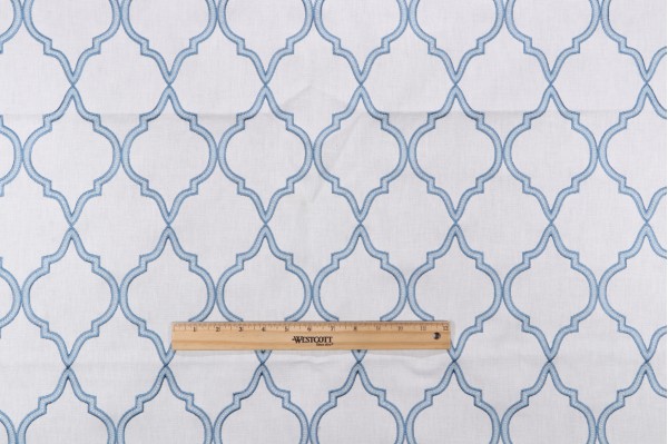 1 Yard Barnes Embroidered Drapery Fabric in Chambray