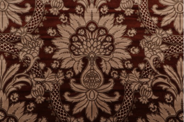 Old World Weavers Borghese Printed Cotton Velvet Decorator Fabric in Chocolate/Taupe for Scalamandre