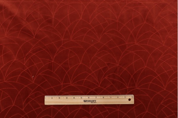 Sample of PK Lifestyles Curvature Embroidered Velveteen Decorator Fabric in Cinnabar 