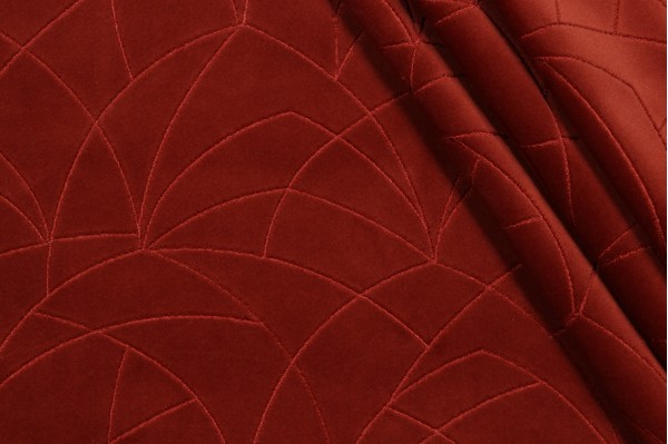 Sample of PK Lifestyles Curvature Embroidered Velveteen Decorator Fabric in Cinnabar 