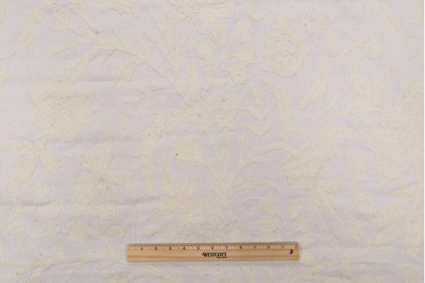 Old World Weavers Rambagh Crewel Embroidered Drapery Fabric in Ecru for Scalamandre