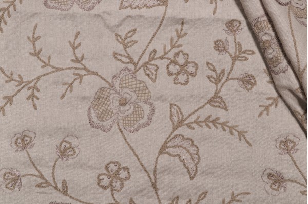 Click for .75 Yards Scalamandre Kamala Embroidered Linen Drapery Fabric in Taupe Scalamandre Kamala Embroidered Linen Drapery Fabric in Taupe