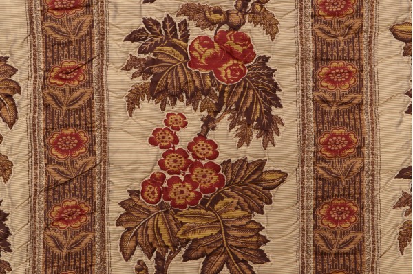 Old World Weavers Kanda Quilted Printed Silk Decorator Fabric in Burgundy/Brown/Butternut for Scalamandre