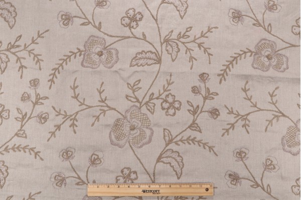 Click for .75 Yards Scalamandre Kamala Embroidered Linen Drapery Fabric in Taupe Scalamandre Kamala Embroidered Linen Drapery Fabric in Taupe