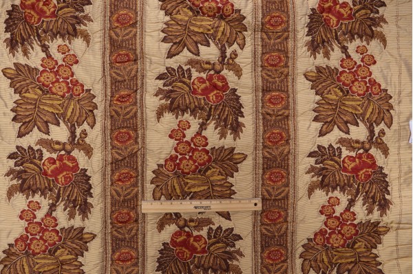 Old World Weavers Kanda Quilted Printed Silk Decorator Fabric in Burgundy/Brown/Butternut for Scalamandre