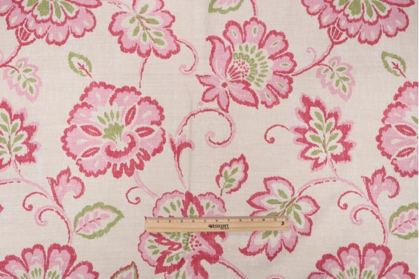 Thibaut Alexa F94918 Printed Linen Blend Drapery Fabric in Pink