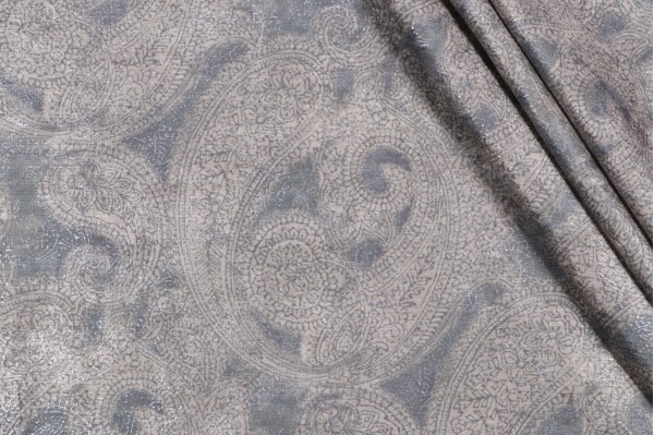 Sample of P Kaufmann Patrina Printed Chenille Decorator Fabric in Pewter 