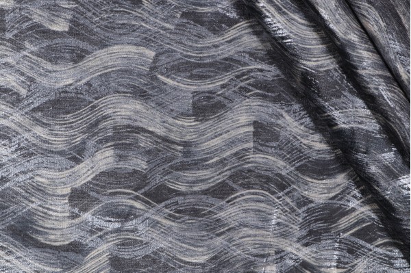 Sample of P Kaufmann Tadio Printed Chenille Decorator Fabric in Gunmetal 