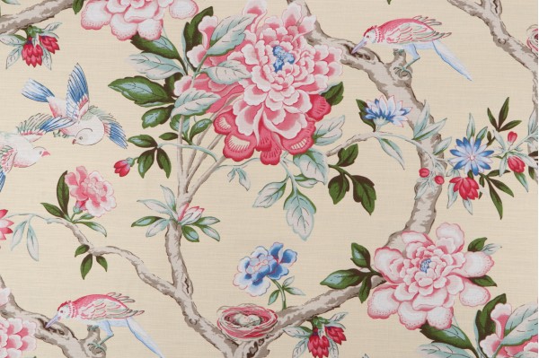 Waverly Mudan Printed Cotton Drapery Fabric in Lemon 