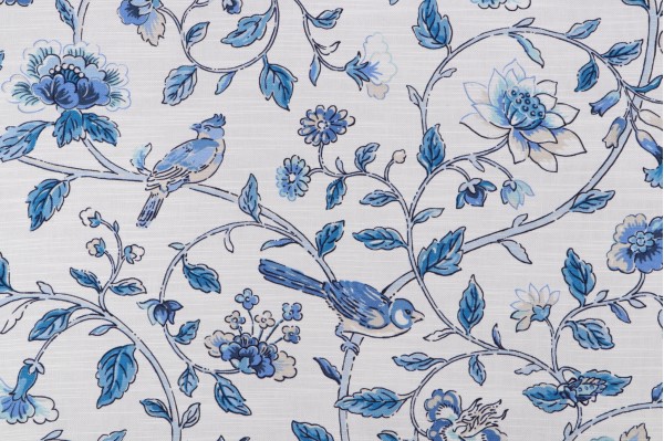 Waverly Summer Isles Printed Cotton Drapery Fabric in Sky 