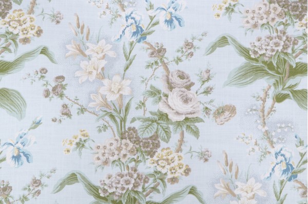 Waverly Lucinda Printed Cotton Drapery Fabric in Sky 